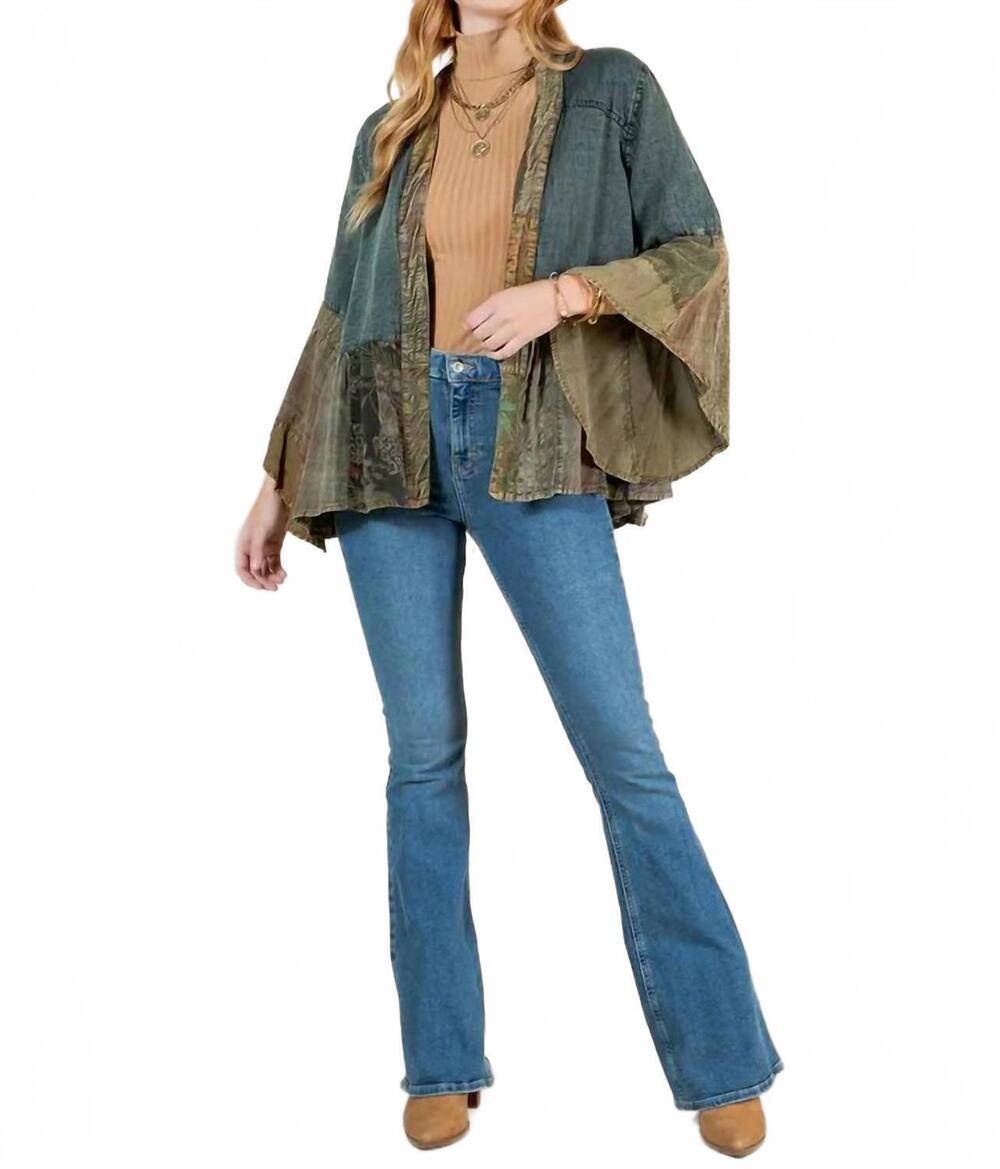 NEW YOUNG THREADS tiered patchwork kimono in gravel